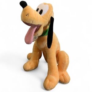 Disney Pluto Plush Stuffed Animal Dog Toy‎ Yellow Green Collar